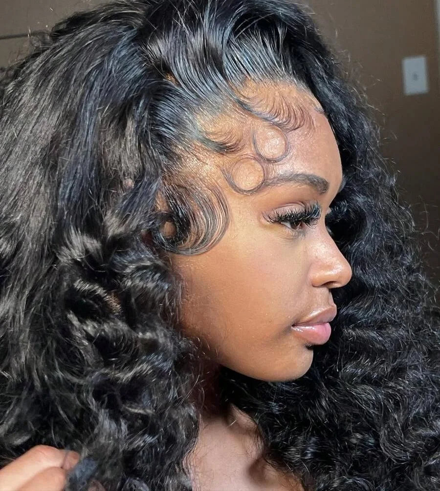 Curly Human Hair Wig Natural Color Deep Wave 38 40 Inch 13x4 13x6 HD Transparent Full Lace Frontal Brazilian Lace Front Wig