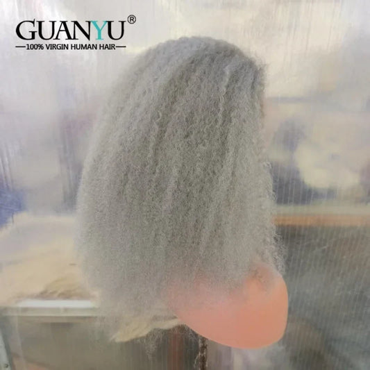 Gray Afro kinky curly Lace Front Wig Human Hair Silver Grey Wigs for Women 13X4 Glueless Lace Frontal Closure Wig Pre Plucked